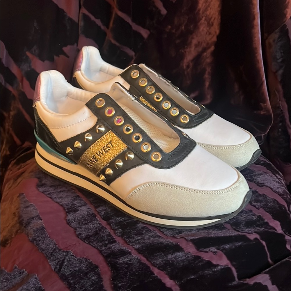 Nine West Studded Sneakers in White and Black
